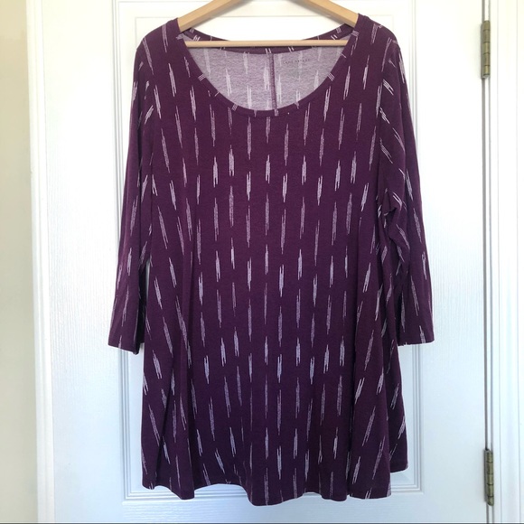 Lane Bryant Purple and Abstract White Line Swing Tee with 3/4 Sleeves - Picture 2 of 12